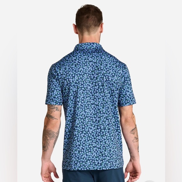 Bad Birdie Lily Lilac Performance Polo Men's XL Blue Stretch Floral Golf Shirt - Picture 2 of 12